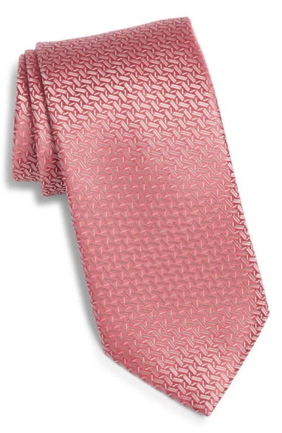 Canali Geometric Silk Tie In Pink