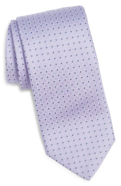 Canali Geometric Silk Tie In White