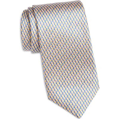 Canali Geometric Silk Tie In Yellow