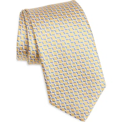 Canali Geometric Silk Tie In Yellow