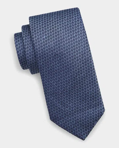 Canali Geometric Woven Silk Tie In Blue