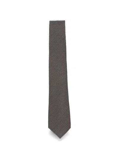 Canali Geometric-pattern Silk-blend Tie In Gray