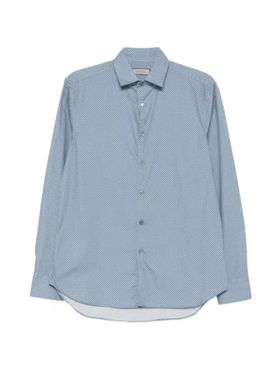 Canali Geometric-print Long-sleeve Shirt In Blue