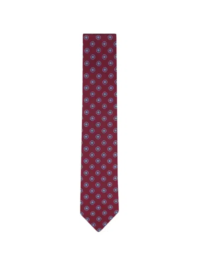 Canali Geometric-print Silk Tie In Red