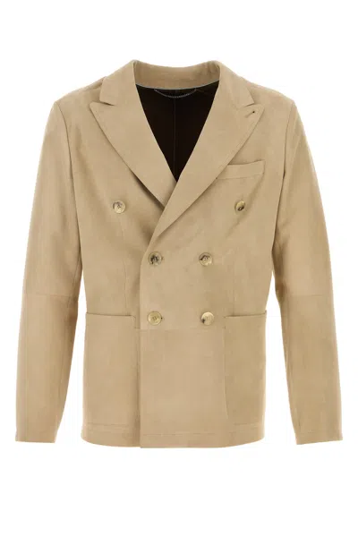 Canali Double-breasted Suede Blazer In Brown