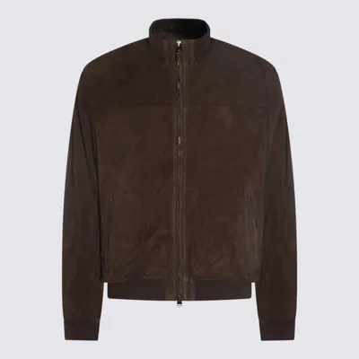 Canali Brown Leather Jacket
