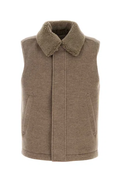 Canali Shearling-collar Gilet In Brown
