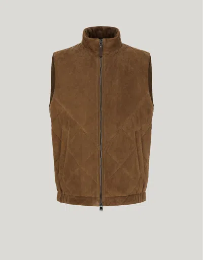 Canali Gilet Matelassé En Daim, Ultra-léger, Couleur Noix In Brown