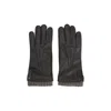 Canali Ribbed-trim Leather Gloves In Black