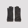 Canali Ribbed-trim Leather Gloves In Gold