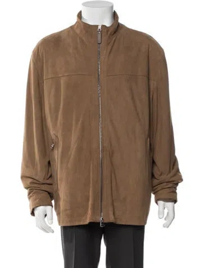 Pre-owned Canali Goat Leather Jacket In Brown