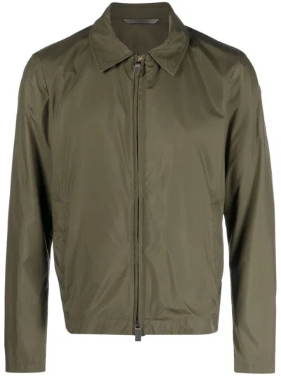 Canali Lightweight Water Repellent Zip Up Jacket In Green