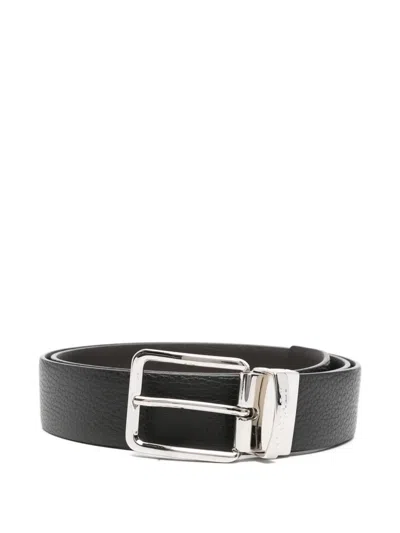 Canali Grained Belt In Black