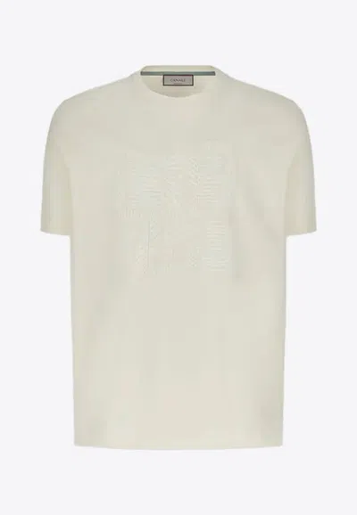 Canali White Microstructured Cotton T-shirt With Closed Hem