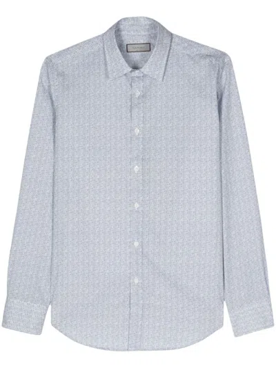 Canali Graphic-print Cotton Shirt In 蓝色