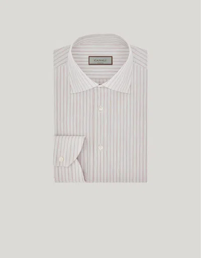 Canali Gray And Brown Regular Fit Lyocell Stretch Shirt In White