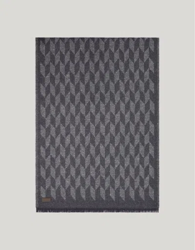 Canali Gray Buttoned Effect Scarf With Geometric Pattern