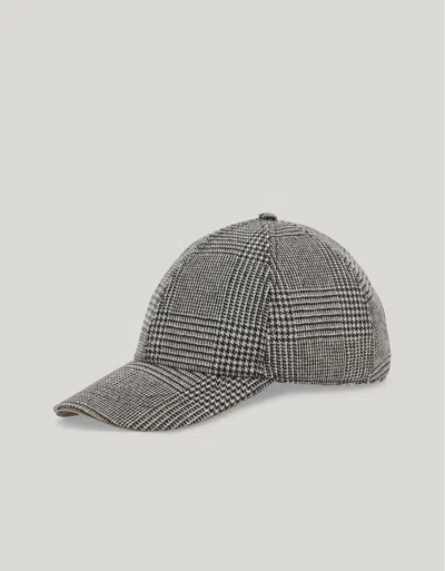 Canali Gray Pure Wool Check Baseball Cap With Piping