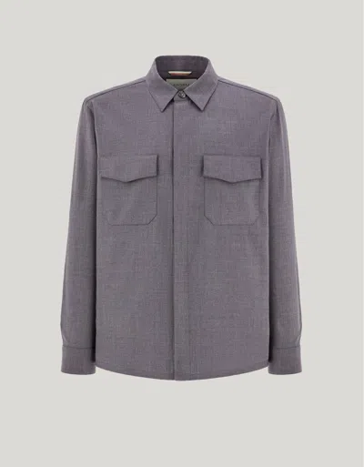 Canali Gray Relaxed Fit Pure Wool Overshirt