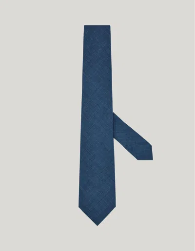 Canali Green Brianza Tie In Printed Wool Flannel In Blue