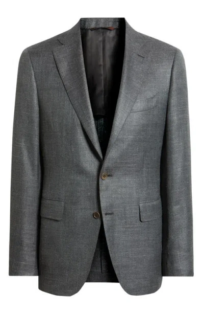 CANALI CANALI GREY SLUB WOOL & SILK BLEND SPORT COAT