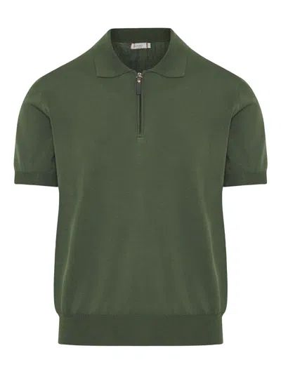 Canali Half-front-zip Polo Shirt In Green