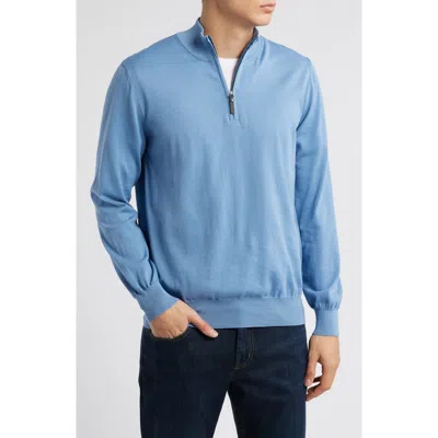 Canali Half Zip Cotton Sweater In Light Blue
