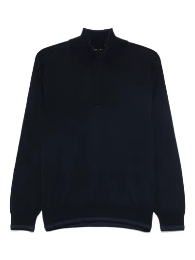 Canali Half-zip High-neck Sweater In Black