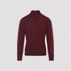 Canali Half Zip High Neck Sweater In Burgundy