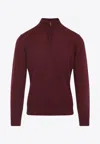 Canali Burgundy Red Virgin Wool Half Zip High Neck Sweater In Red
