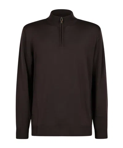 Canali Half Zip Knitted Sweater In Brown
