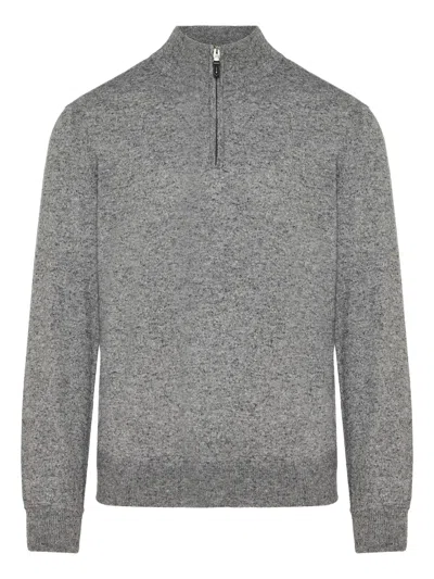 Canali Half-zip Polo Shirt In Gray