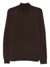 Canali Half-zip Speckled Wool Sweater In Brown