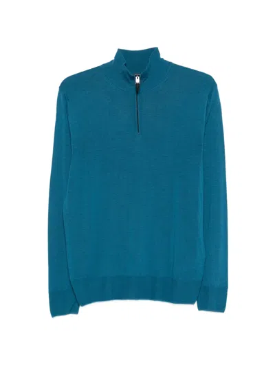 Canali Half-zip Sweater In Blue