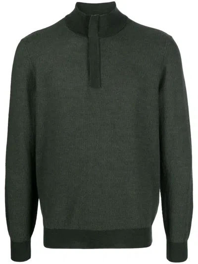 Canali Half-zip Wool Jumper In Green