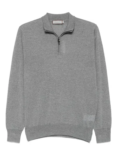 Canali Half-zip Wool Sweater In Gray