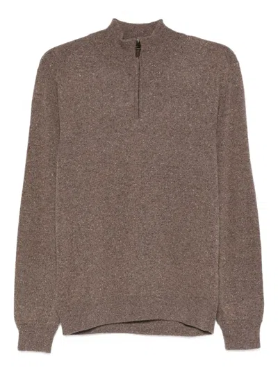 Canali Donegal Quarter Zip Sweater In Brown