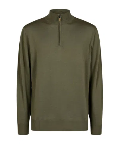 Canali Half-zip Mock-neck Knitted Sweater In Green