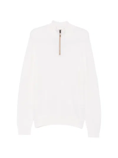 Canali Half-zip Waffle-knit Sweater In White