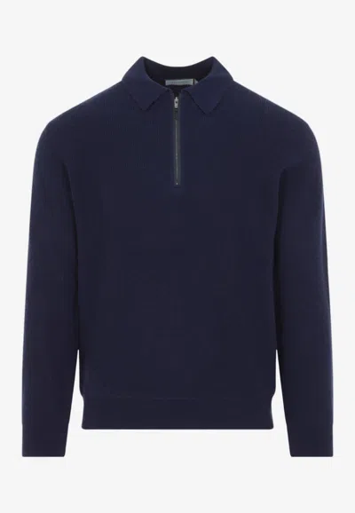 Canali Wool-jersey Half-zip Polo Shirt In Blue