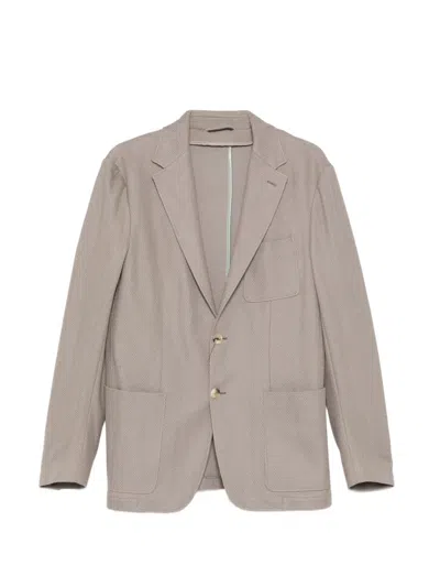 Canali Herringbone Blazer In Brown