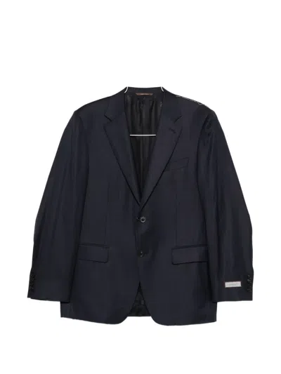 Canali Herringbone Buttoned Suit In Blue