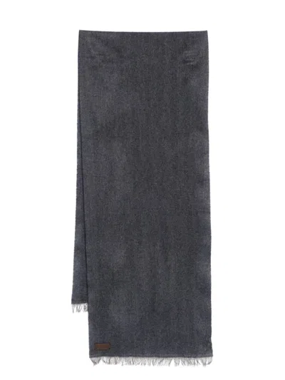 Canali Herringbone Cashmere Scarf In Grey