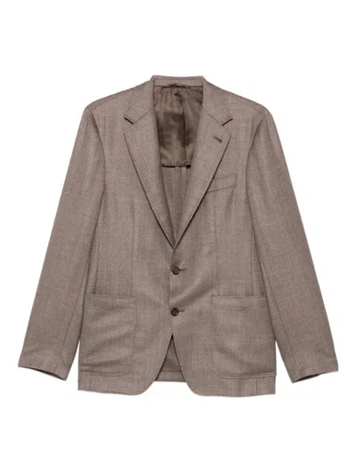 Canali Herringbone Patch-pocket Jacket In Brown