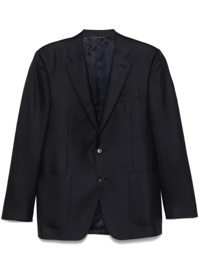 Canali Herringbone-pattern Blazer In Blue