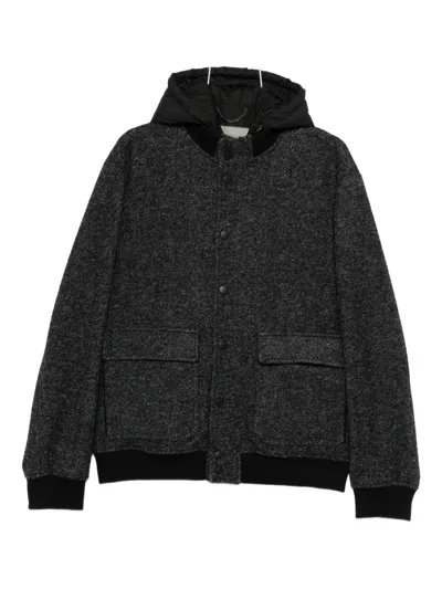Canali Herringbone-pattern Hooded Jacket In Black