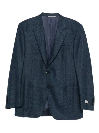 Canali Herringbone Pocket Blazer In Blue