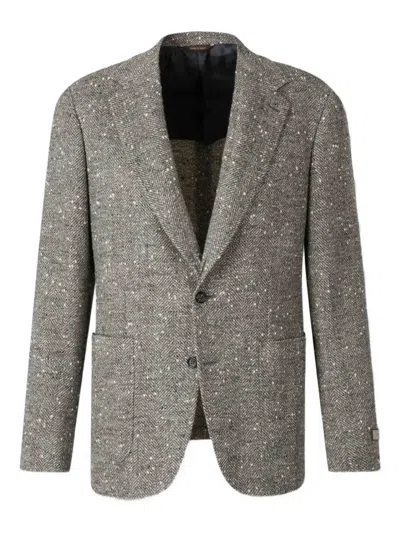 CANALI HERRINGBONE SPECKLED SINGLE-BREASTED BLAZER