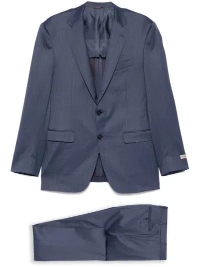 Canali Herringbone Suit In Blue