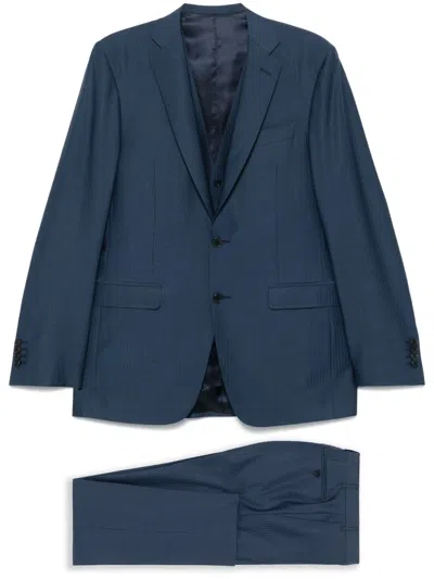 Canali Herringbone Suit (set Of Three) In Blue